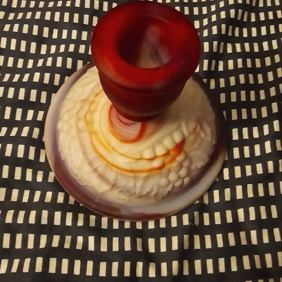 Imperial Glass Red, Cream and Orange Slag Glass Candlestick Holder - End of Days - Picture 4 of 6